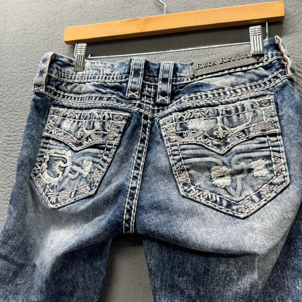 Rock Revival Jeans Womens 28 (29x25‎ ACTUAL) Jena Blue Distressed Embellished